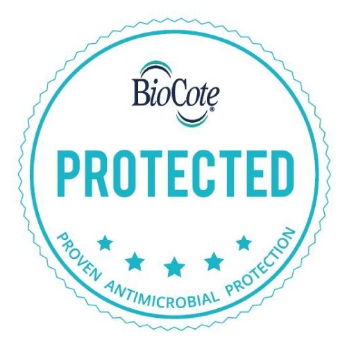 Logo BioCote potwierdzające antybakteryjną ochronę zastosowaną w inhalatorze FLAEM NebulFlaem 4.0.
